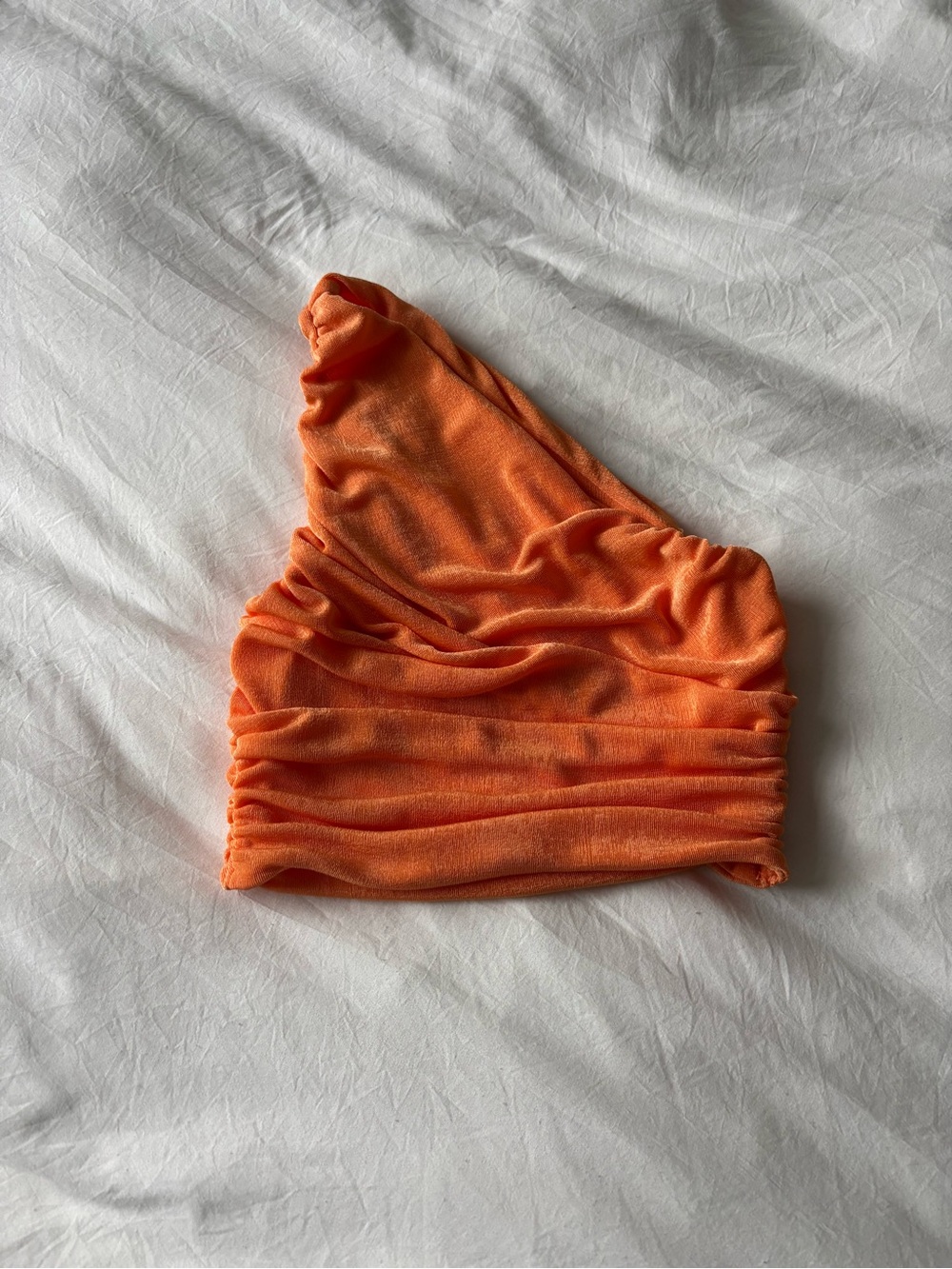 Orange One Shoulder Ruched Crop Top Size S